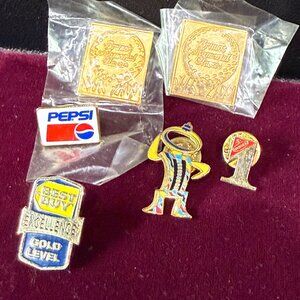 6 lapel pins from Best Buy, Nabisco Bruno's and Pepsi